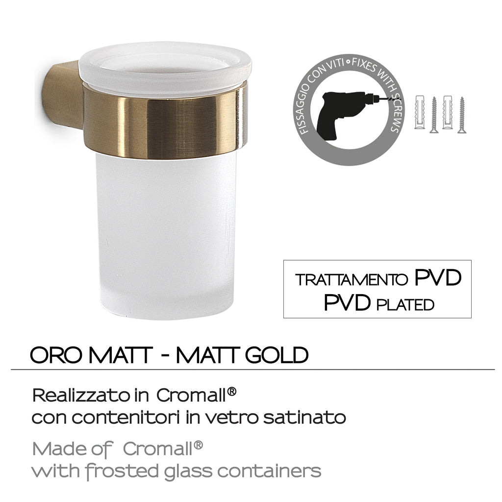 Portaspazzolini a muro in Ottone e Cromall Gedy serie Pirenei - Oro Matt