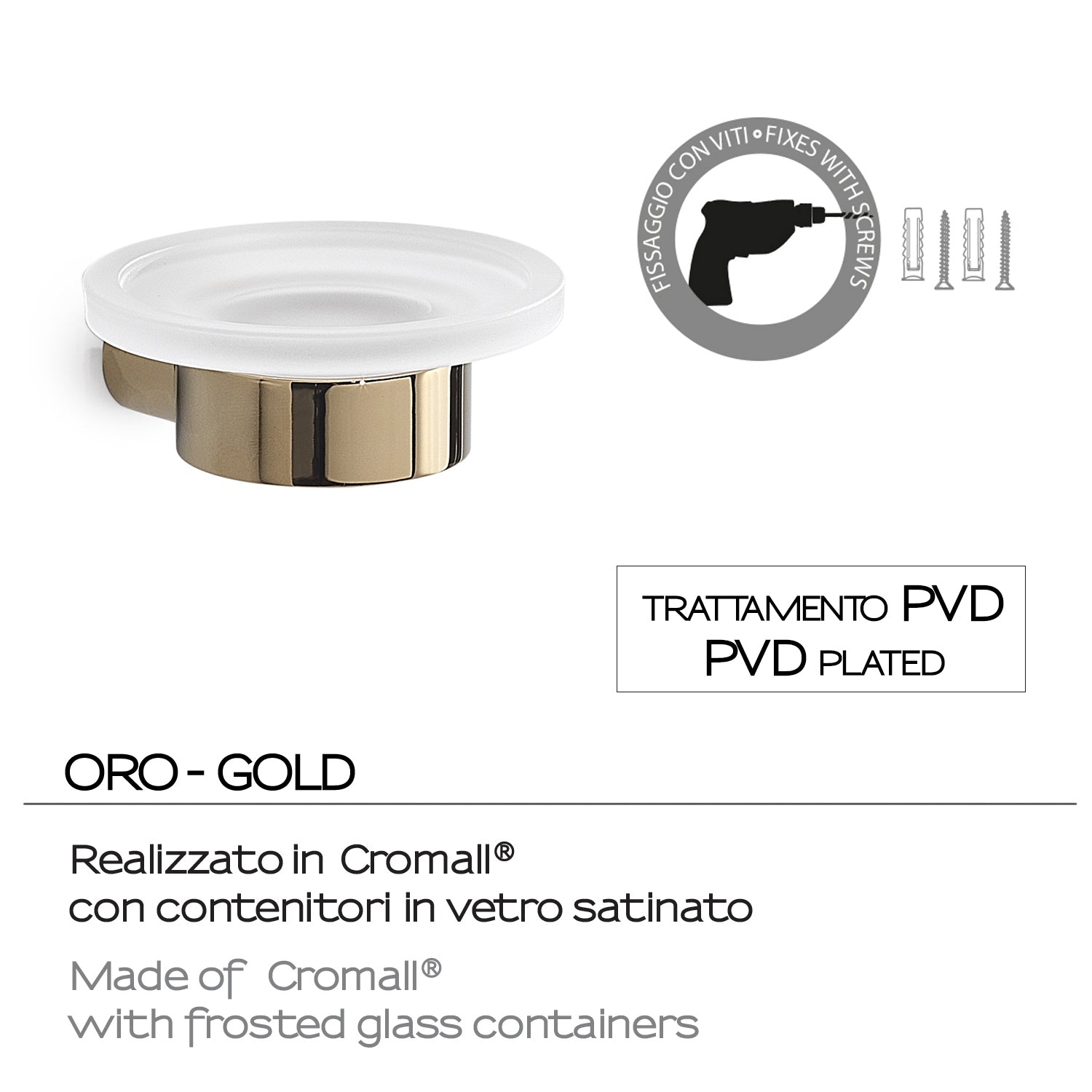 Portasapone a muro in Ottone e Cromall di Gedy serie Pirenei - Oro