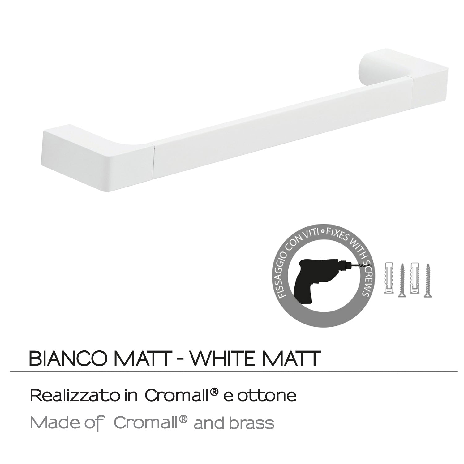 Porta asciugamani a muro Gedy serie Pirenei 35 cm - Bianco Matt