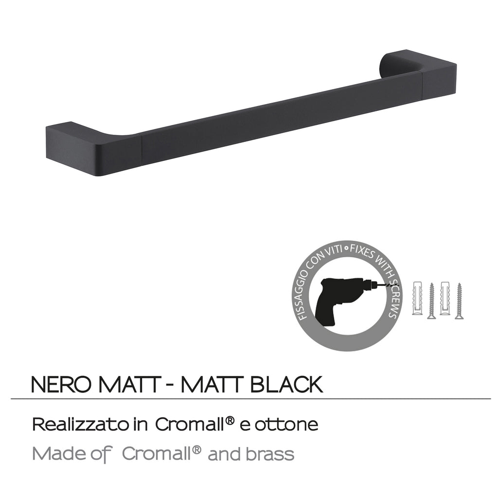 Porta asciugamani a muro Gedy serie Pirenei 35 cm - Nero Matt