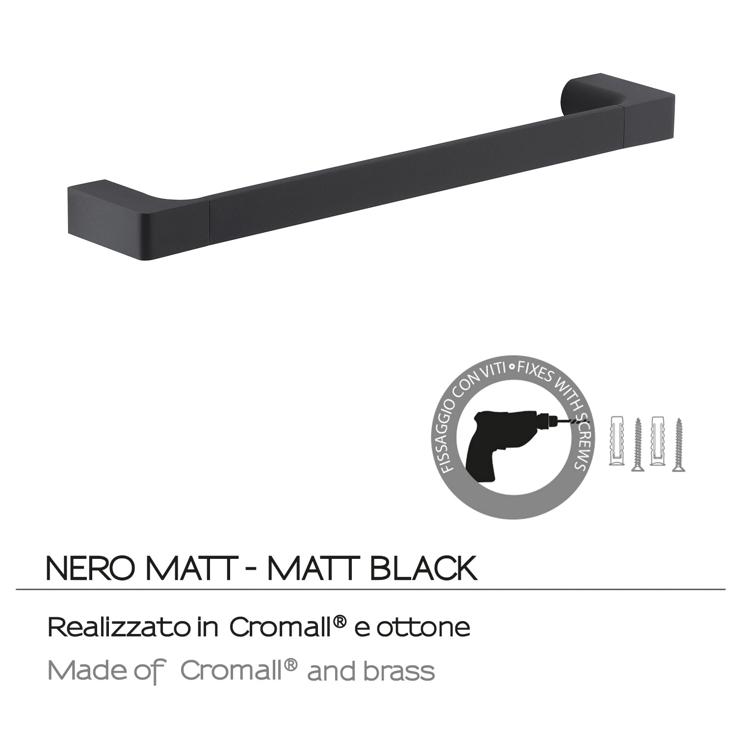 Porta asciugamani a muro Gedy serie Pirenei 35 cm - Nero Matt