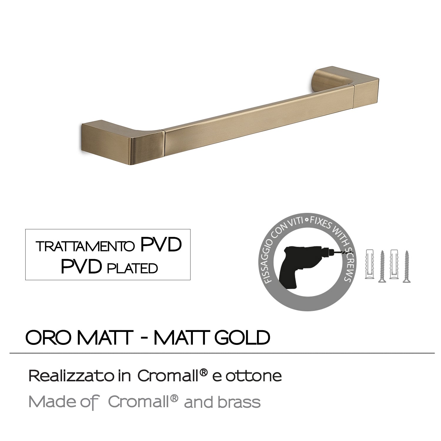 Porta asciugamani a muro Gedy serie Pirenei 35 cm - Oro Matt
