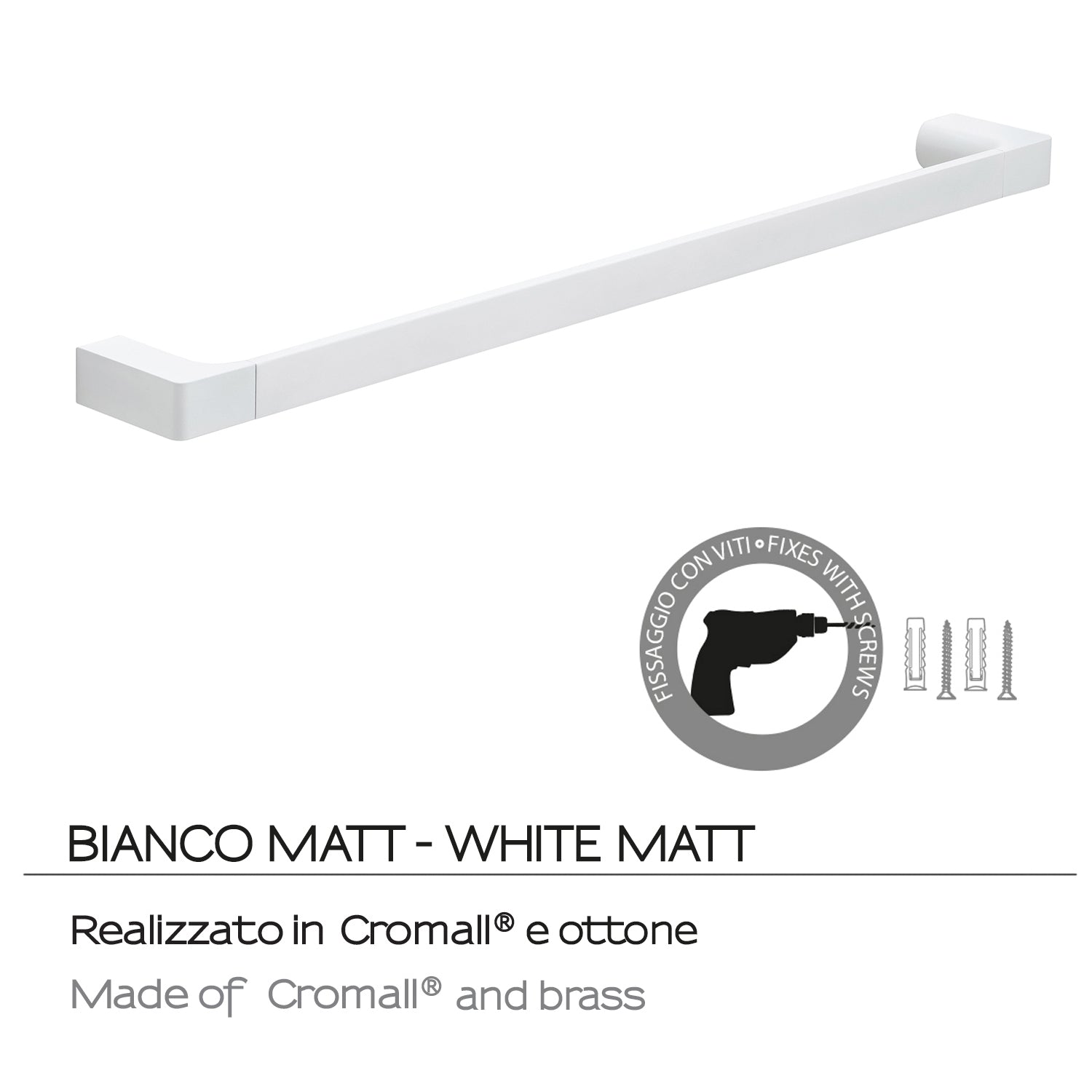 Portasalviette a muro di Gedy serie Pirenei 60 cm - Bianco Matt