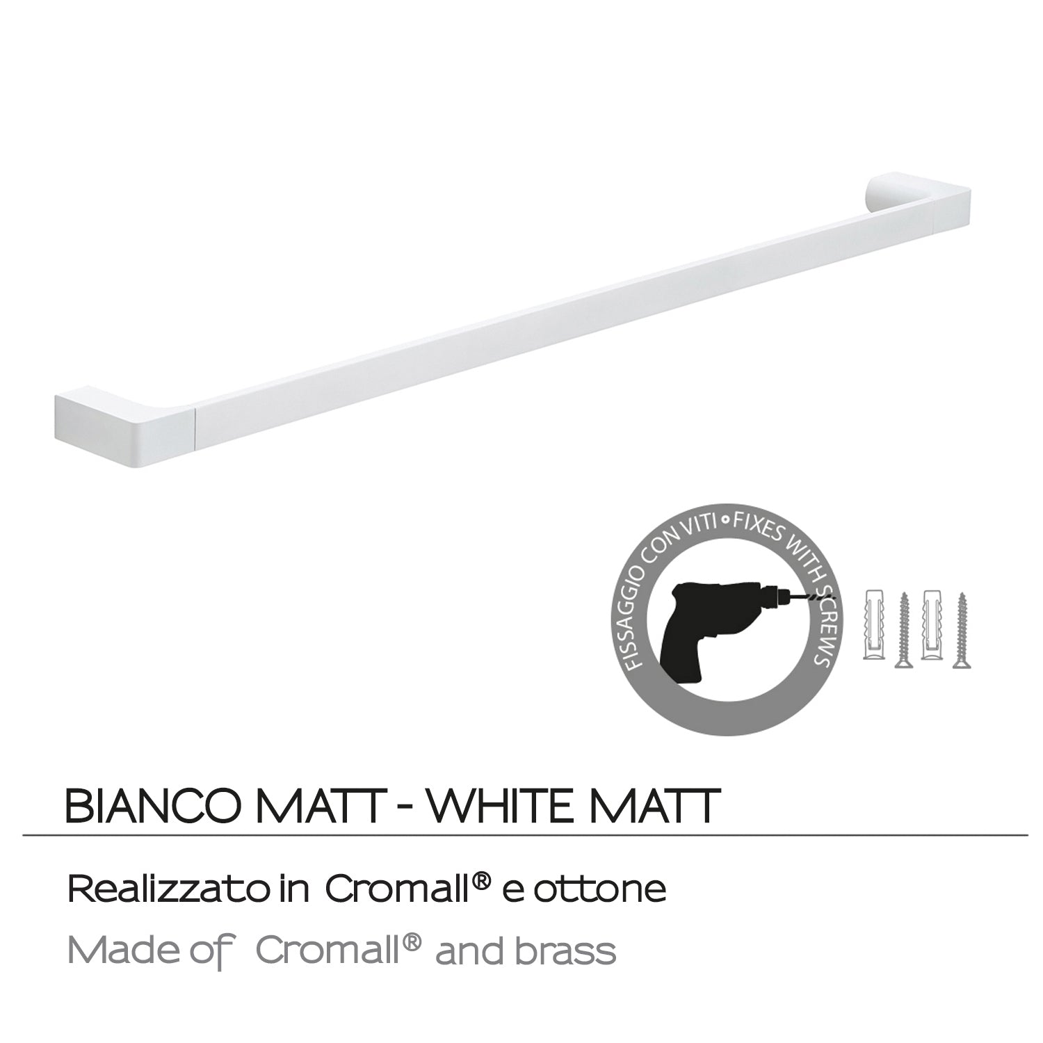 Portasalviette a muro di Gedy serie Pirenei 80 cm - Bianco Matt