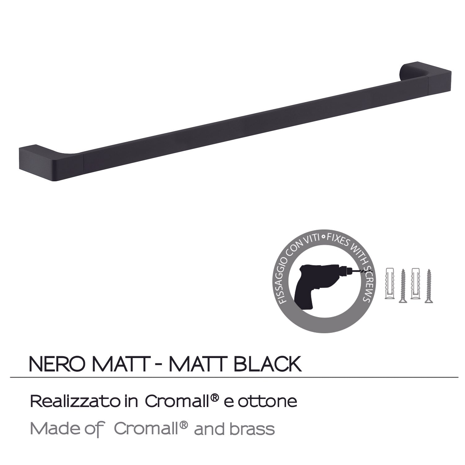 Portasalviette a muro di Gedy serie Pirenei 80 cm - Nero Matt
