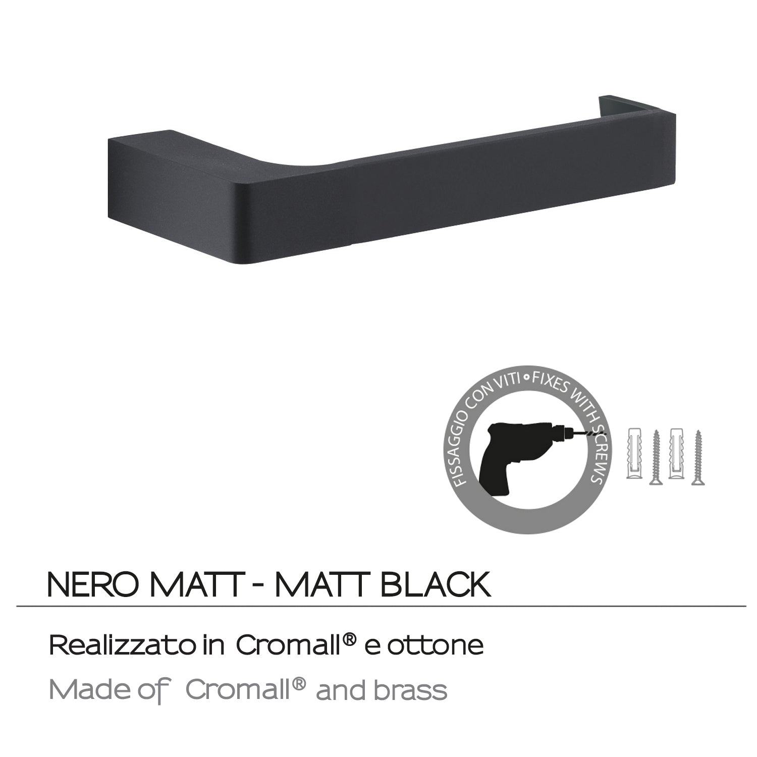 Portarotolo a muro Gedy serie Pirenei - Nero Matt