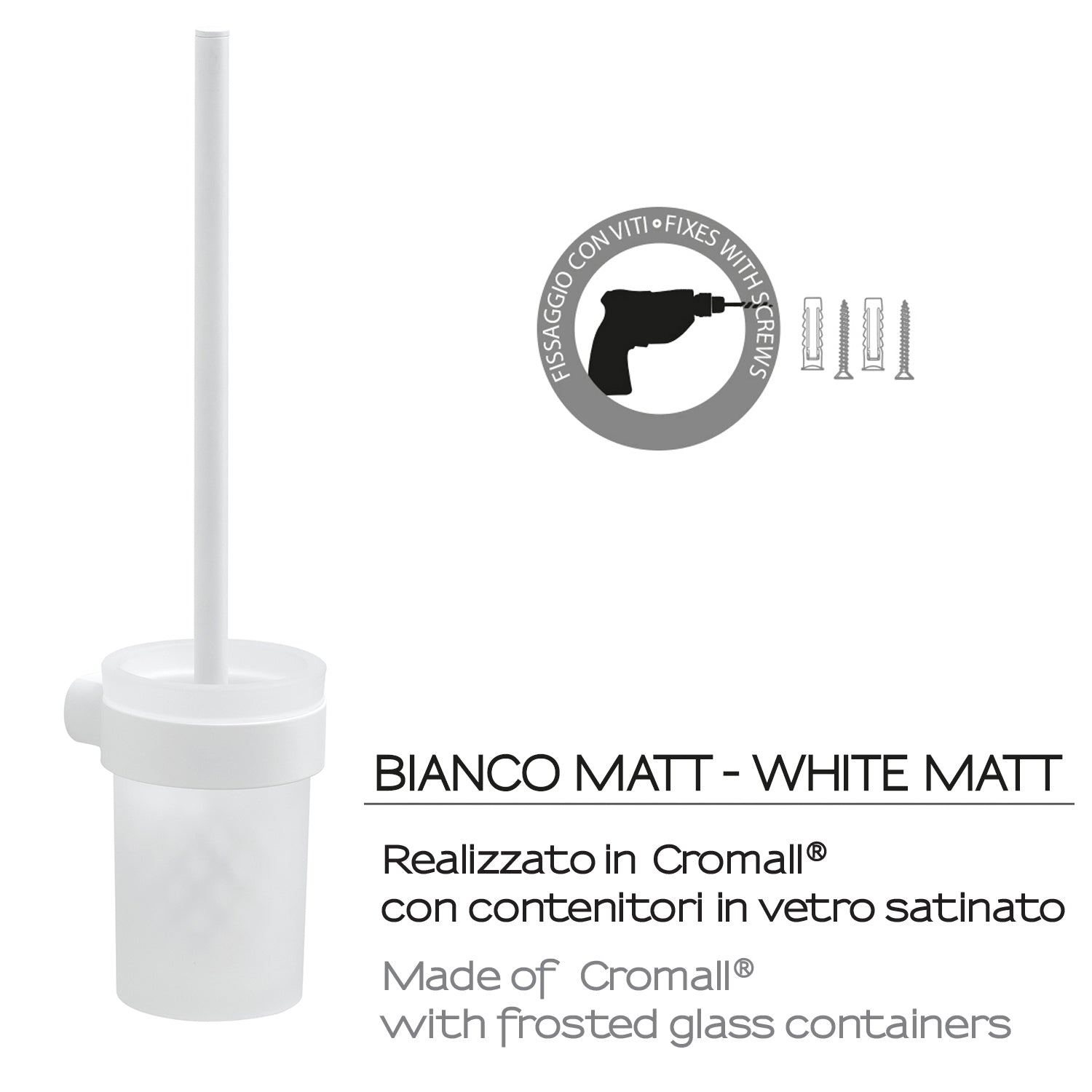 Scopino da muro con ciuffo in setole Gedy serie Pirenei - Bianco Matt