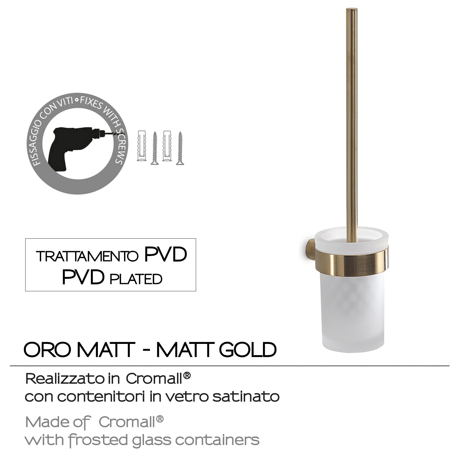 Scopino da muro con ciuffo in setole Gedy serie Pirenei - Oro Matt