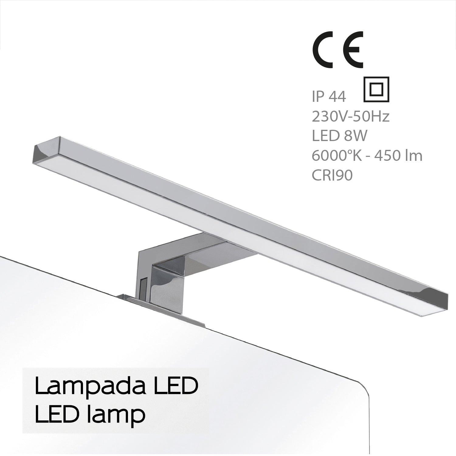 Lampada Led per specchio da 45 cm con attacco universale modello Madeira di Gedy - Cromato