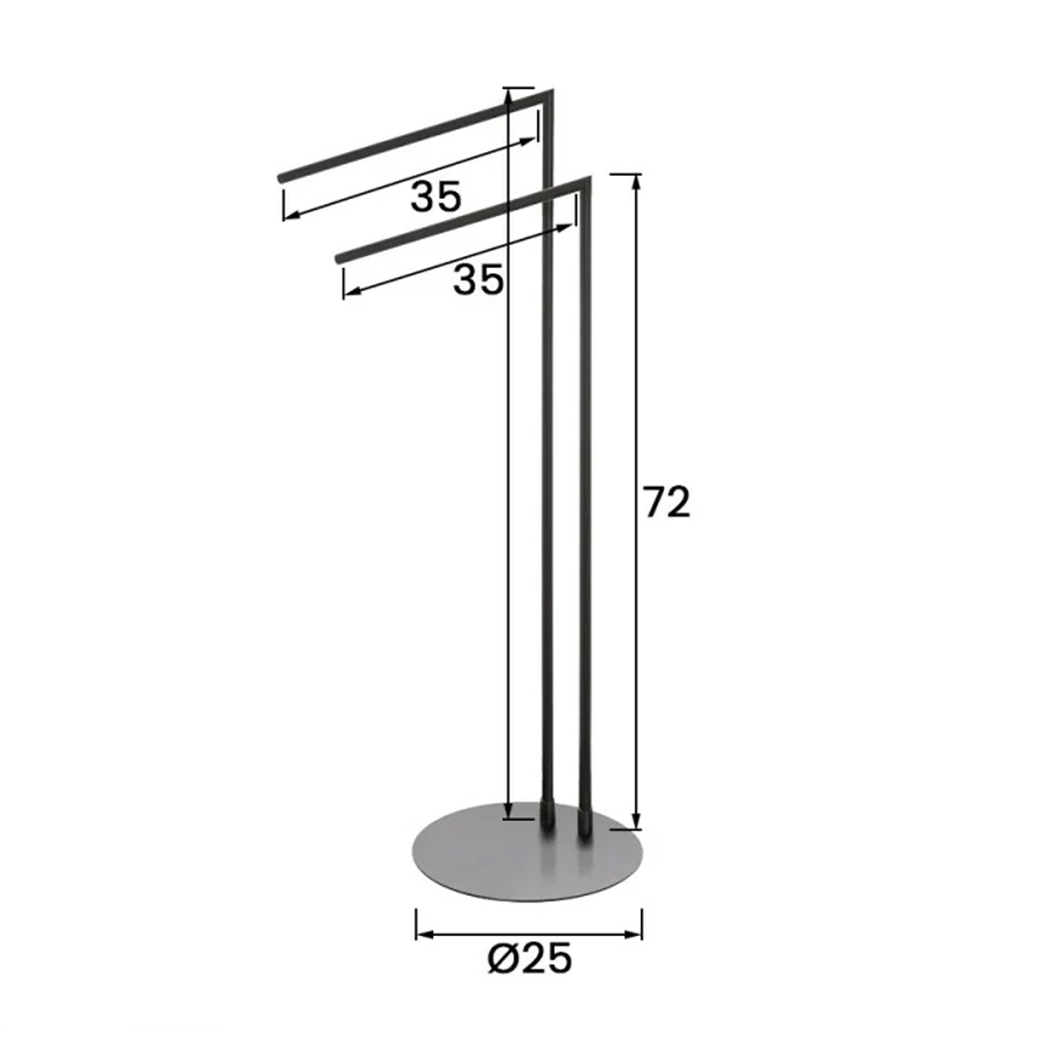 Piantana porta asciugamani Stile in acciaio con base ultra piatta - Nero Opaco