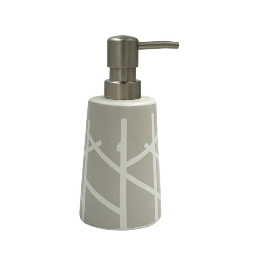 Dispenser Porta Sapone in ceramica di colore taupe e bianco collezione ARBRE