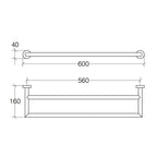 Porta asciugamani doppio di Lineabeta collezione Baketo con fissaggi a muro in ottone verniciato nero cm 60