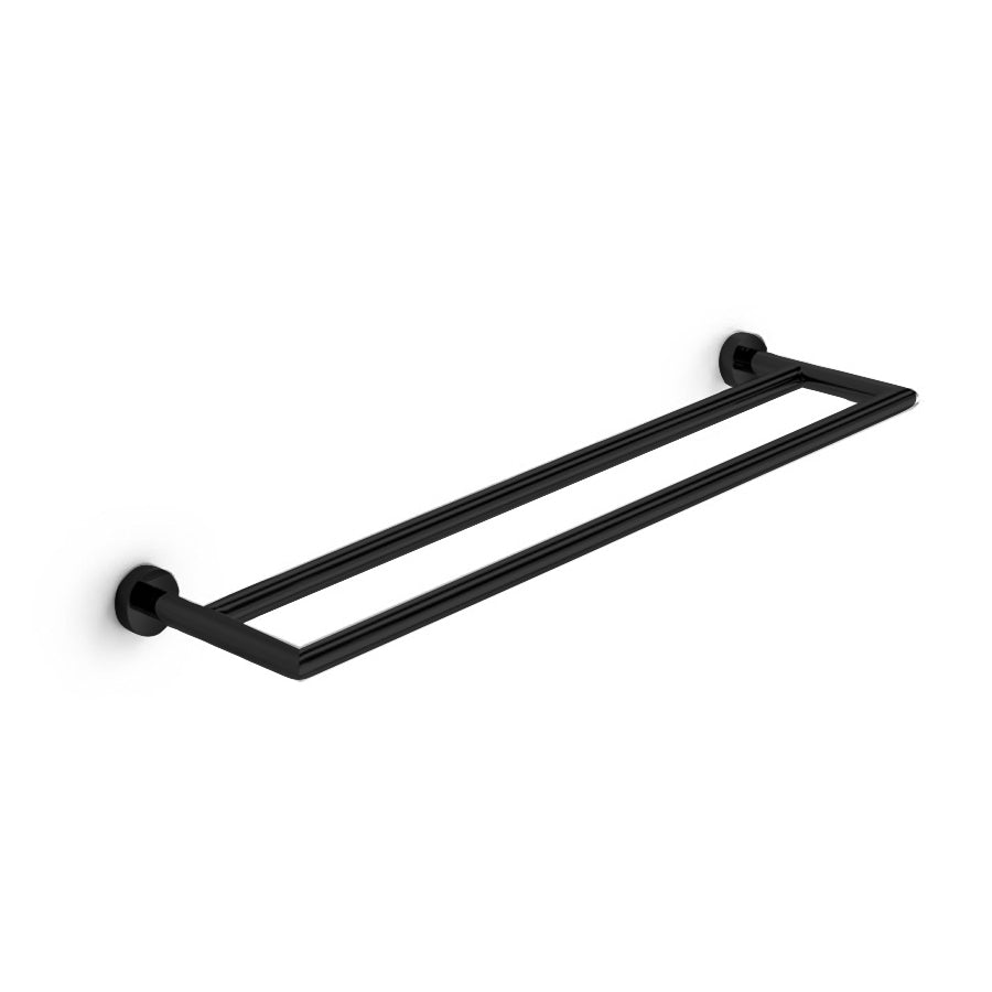 Porta asciugamani doppio di Lineabeta collezione Baketo con fissaggi a muro in ottone verniciato nero cm 60