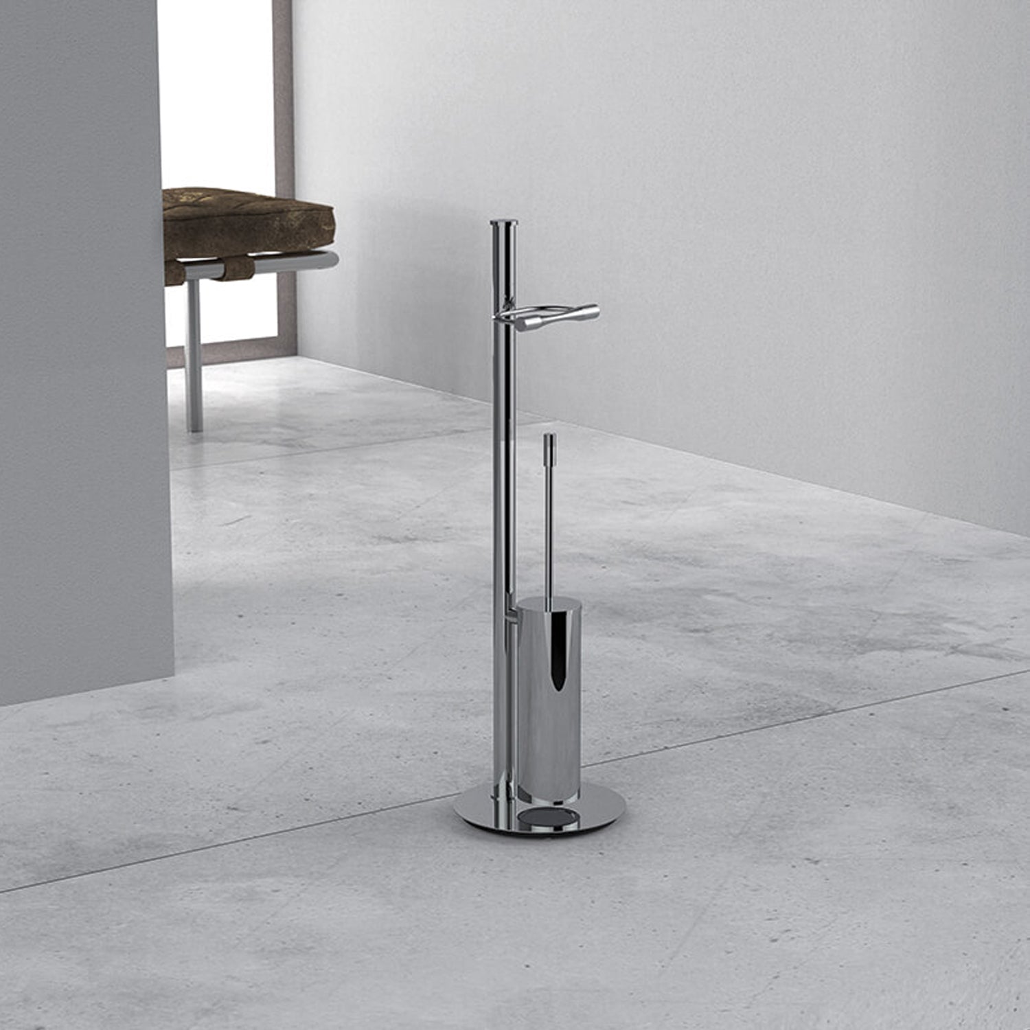 Piantana con porta rotolo e porta scopino in ottone cromato Isole di Colombo Design