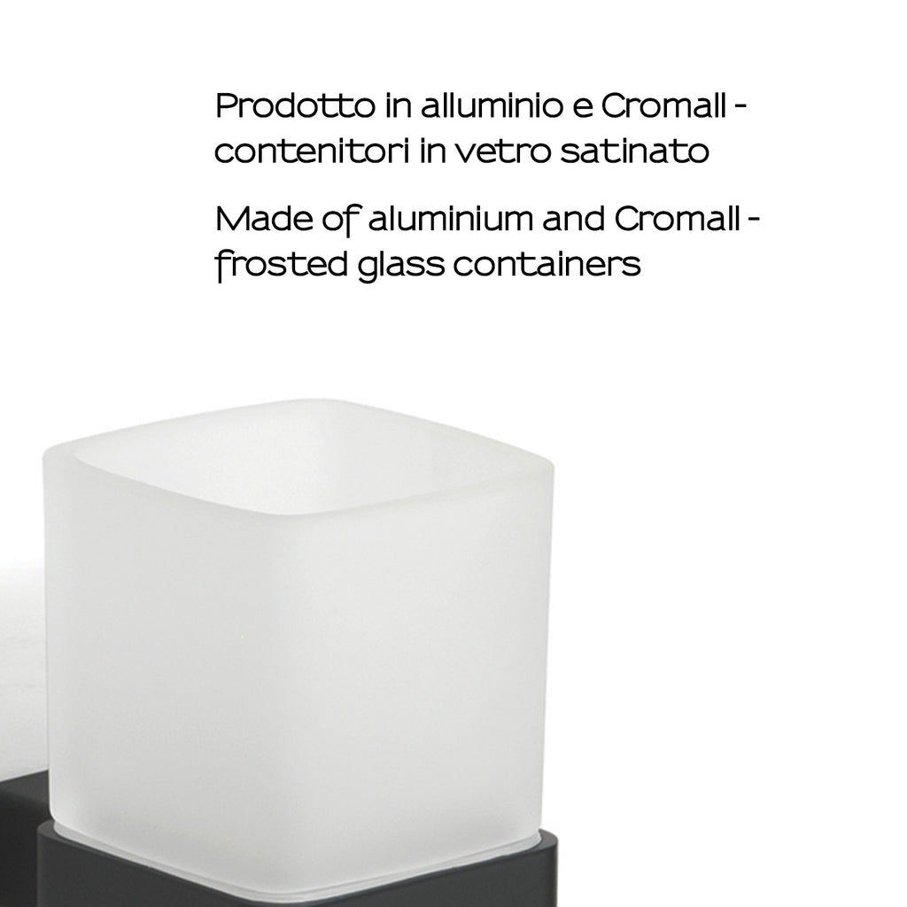 Portaspazzolini a parete con contenitore in Vetro Satinato Gedy serie Lounge - Nero Matt