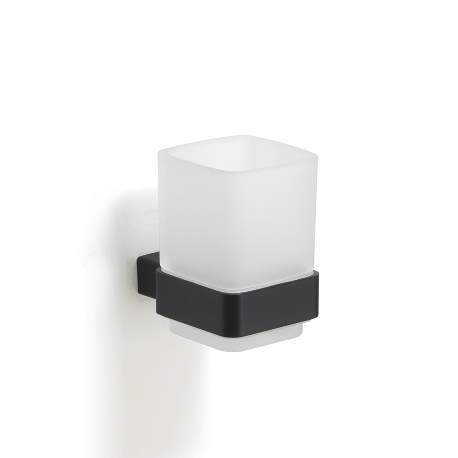 Portaspazzolini a parete con contenitore in Vetro Satinato Gedy serie Lounge - Nero Matt