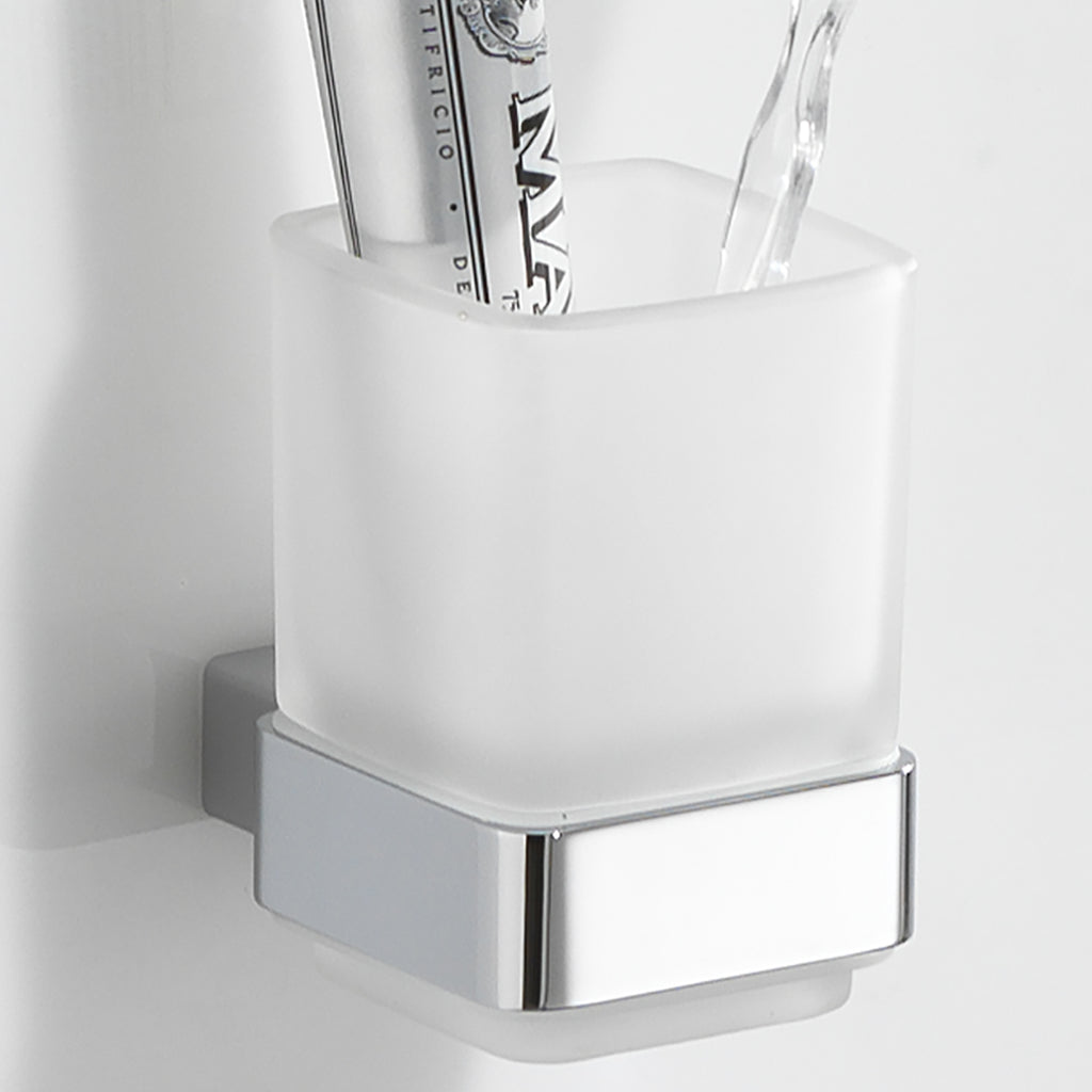 Portaspazzolini a parete con contenitore in Vetro Satinato Gedy serie Lounge - Cromato
