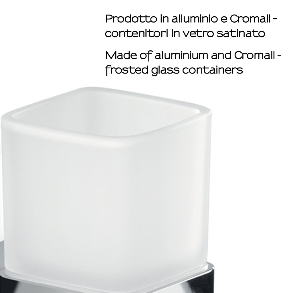 Portaspazzolini a parete con contenitore in Vetro Satinato Gedy serie Lounge - Cromato