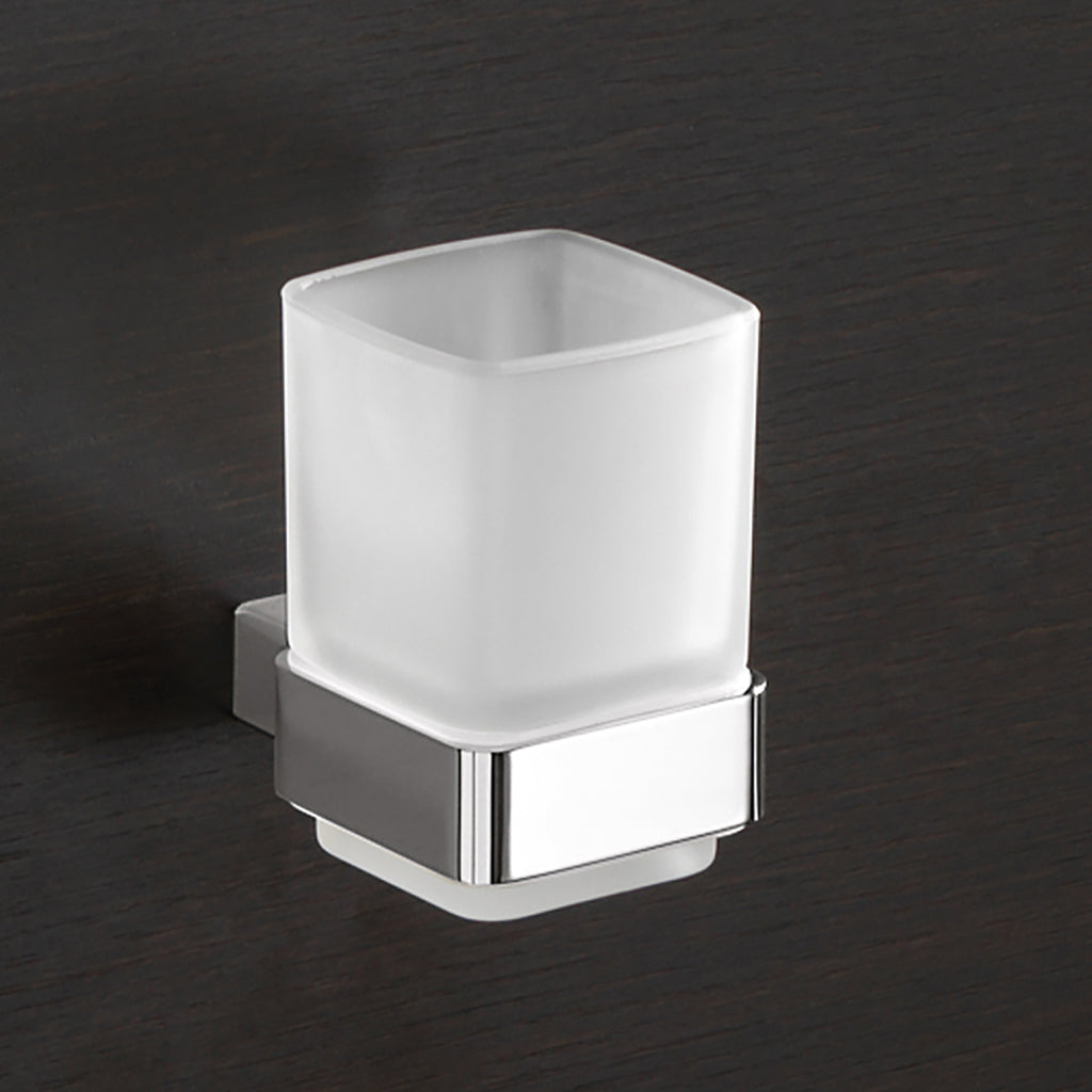 Portaspazzolini a parete con contenitore in Vetro Satinato Gedy serie Lounge - Cromato