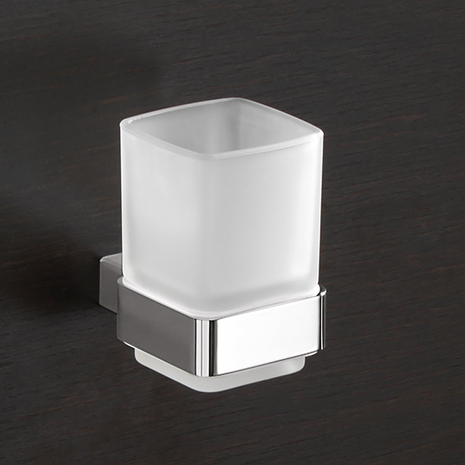 Portaspazzolini a parete con contenitore in Vetro Satinato Gedy serie Lounge - Cromato