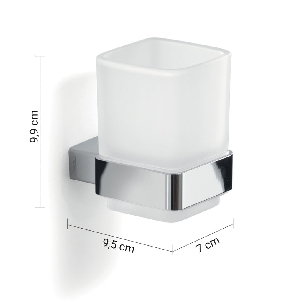 Portaspazzolini a parete con contenitore in Vetro Satinato Gedy serie Lounge - Cromato