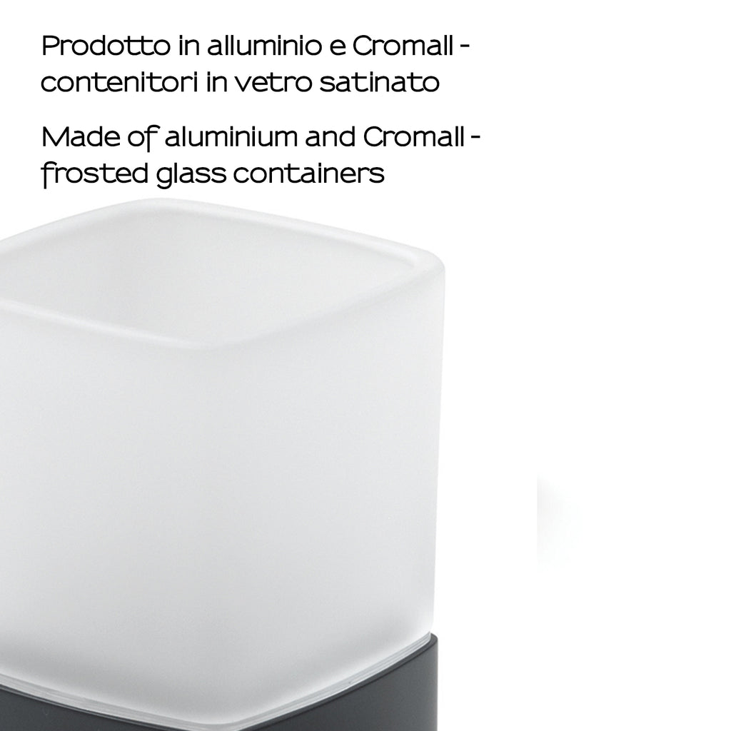 Portaspazzolini da appoggio con contenitore in Vetro satinato di Gedy serie Lounge - Nero Matt