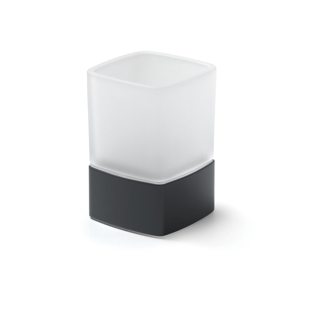 Portaspazzolini da appoggio con contenitore in Vetro satinato di Gedy serie Lounge - Nero Matt