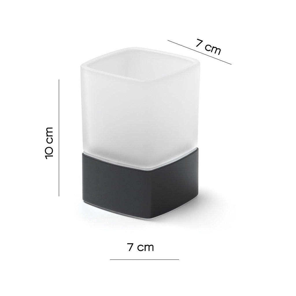 Portaspazzolini da appoggio con contenitore in Vetro satinato di Gedy serie Lounge - Nero Matt