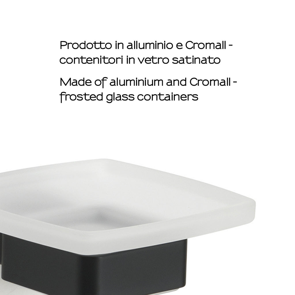 Portasapone a parete Gedy serie Lounge con contenitore in Vetro Satinato - Nero Matt