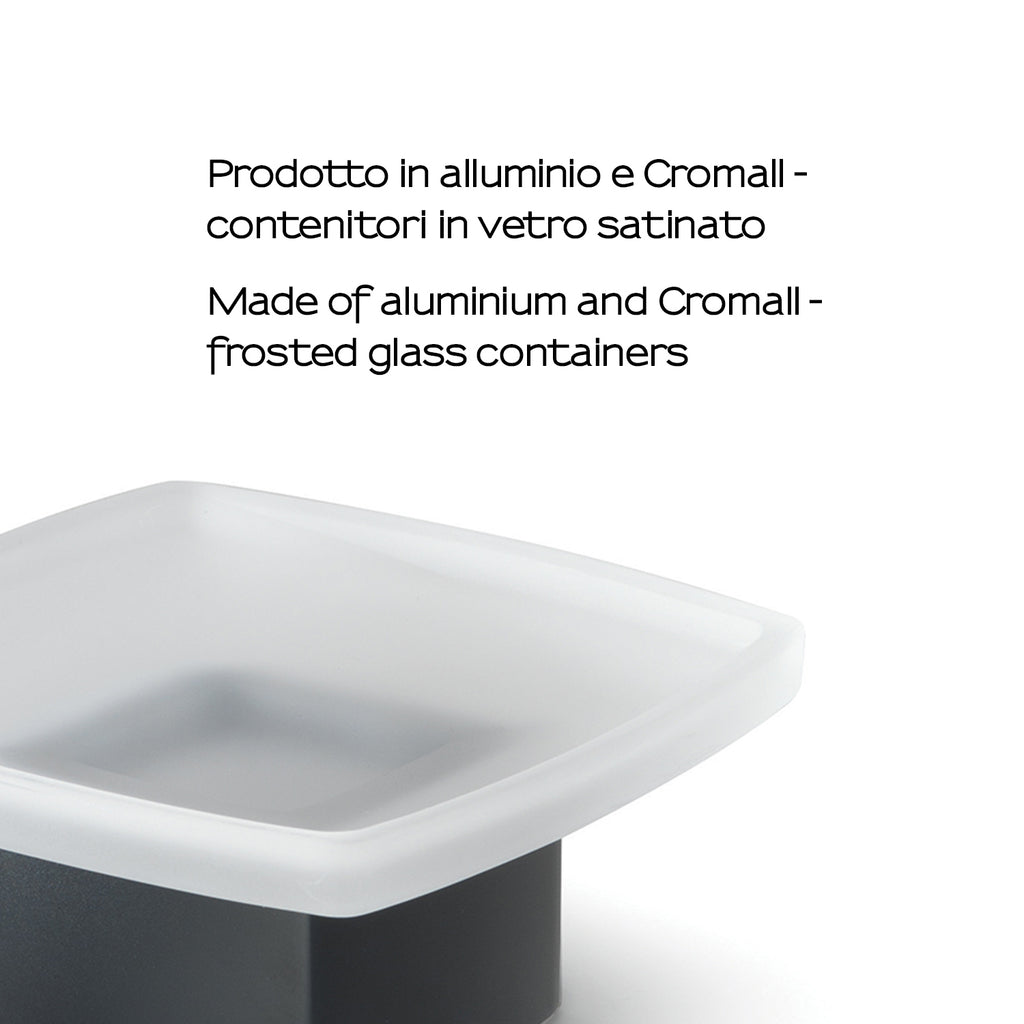 Portasapone a parete Gedy serie Lounge con contenitore in Vetro Satinato - Nero Matt