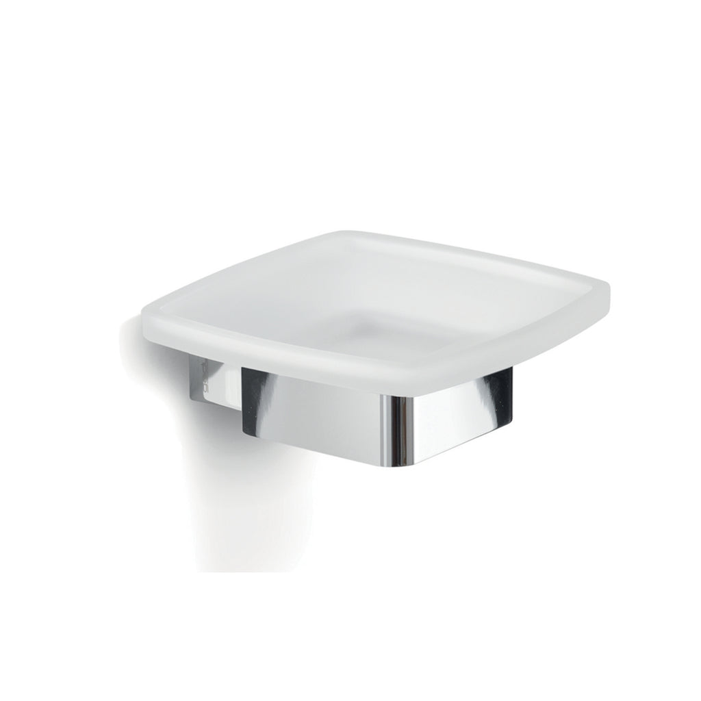 Portasapone a parete Gedy serie Lounge con contenitore in Vetro Satinato - Cromato
