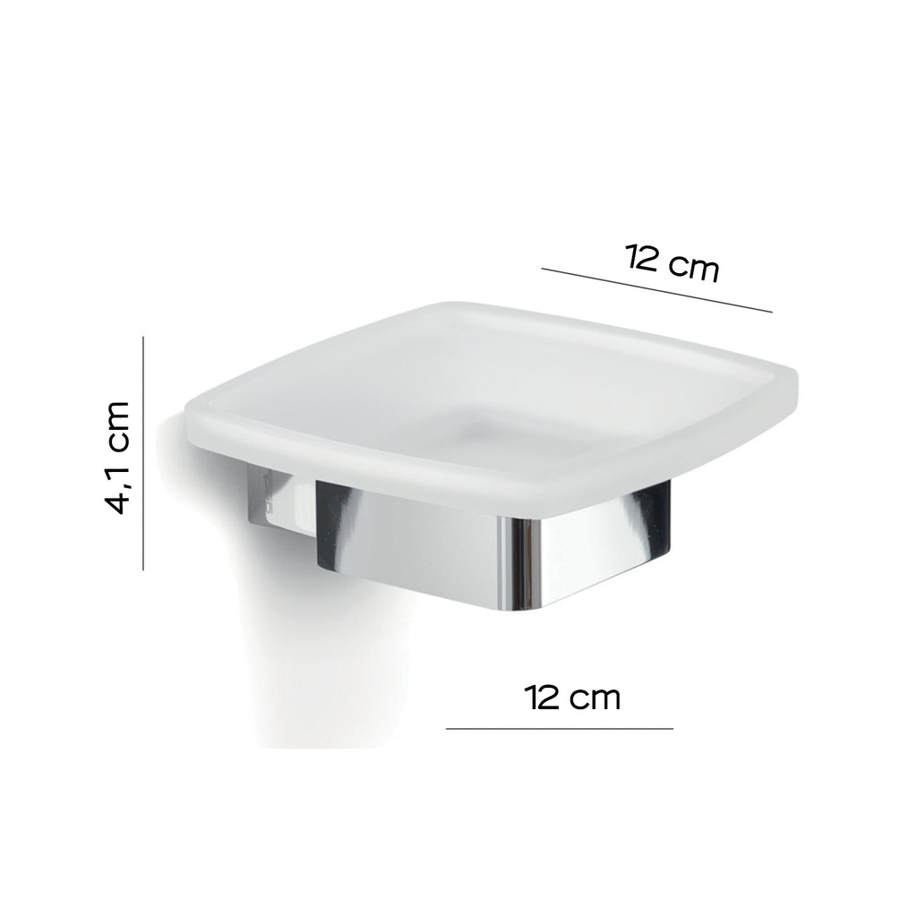 Portasapone a parete Gedy serie Lounge con contenitore in Vetro Satinato - Cromato