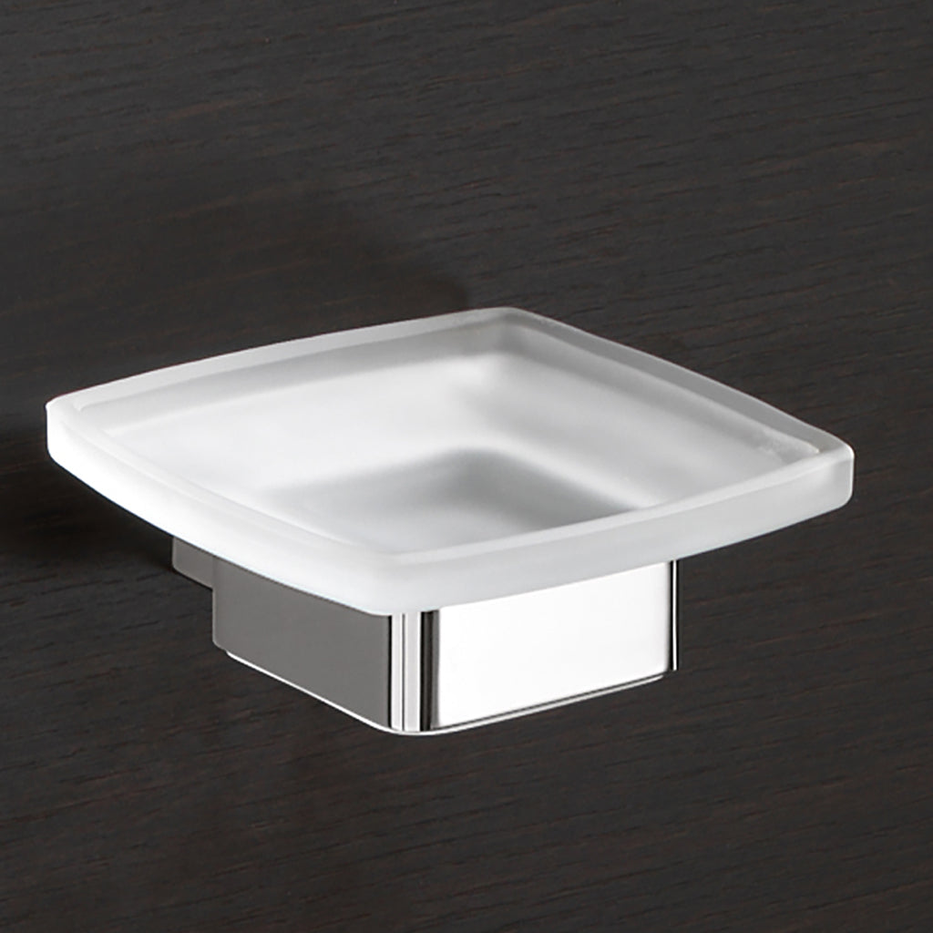 Portasapone a parete Gedy serie Lounge con contenitore in Vetro Satinato - Cromato