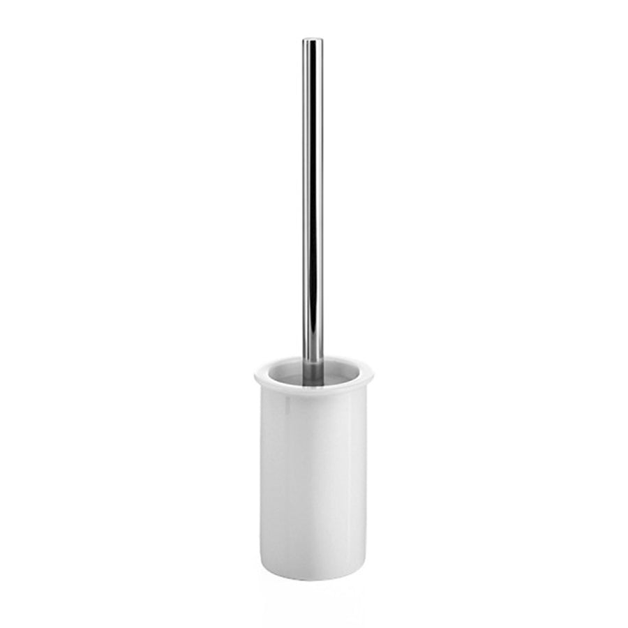 Portascopino Lineabeta collezione Baketo in porcellana con scopino wc manico di due finiture diverse