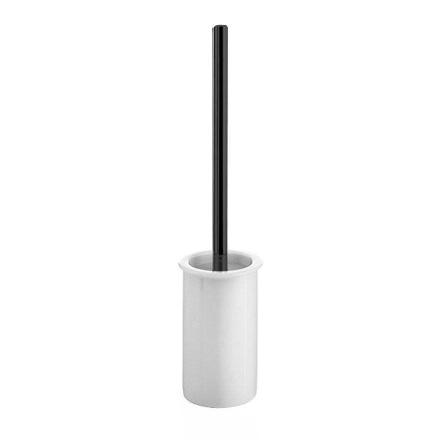 Portascopino Lineabeta collezione Baketo in porcellana con scopino wc manico di due finiture diverse