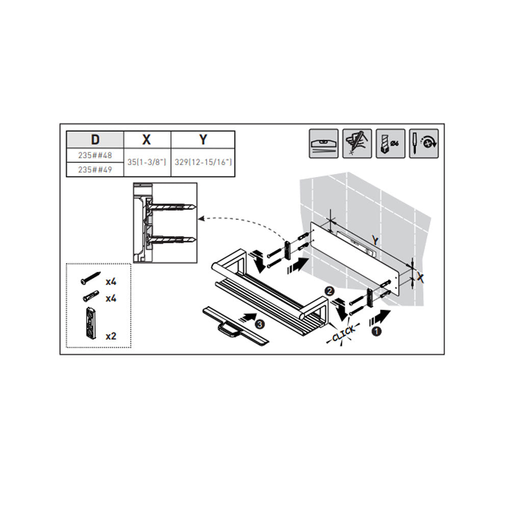 Mensola porta sapone doccia a muro in alluminio ed ottone cromato linea 'Architect s+' by Cosmic - con lavavetro