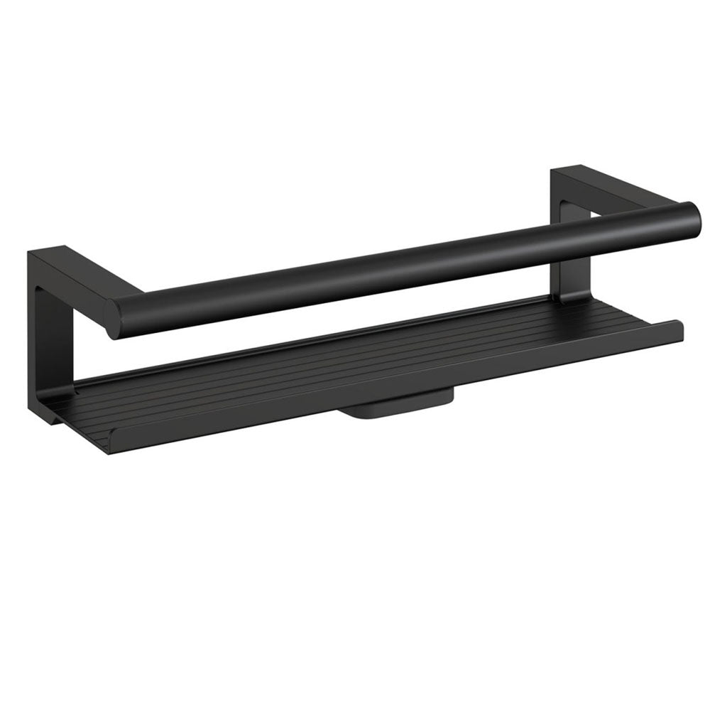 Mensola porta sapone doccia a muro in alluminio ed ottone verniciato linea 'Architect s+' by Cosmic -con lavavetro - Nero satinato