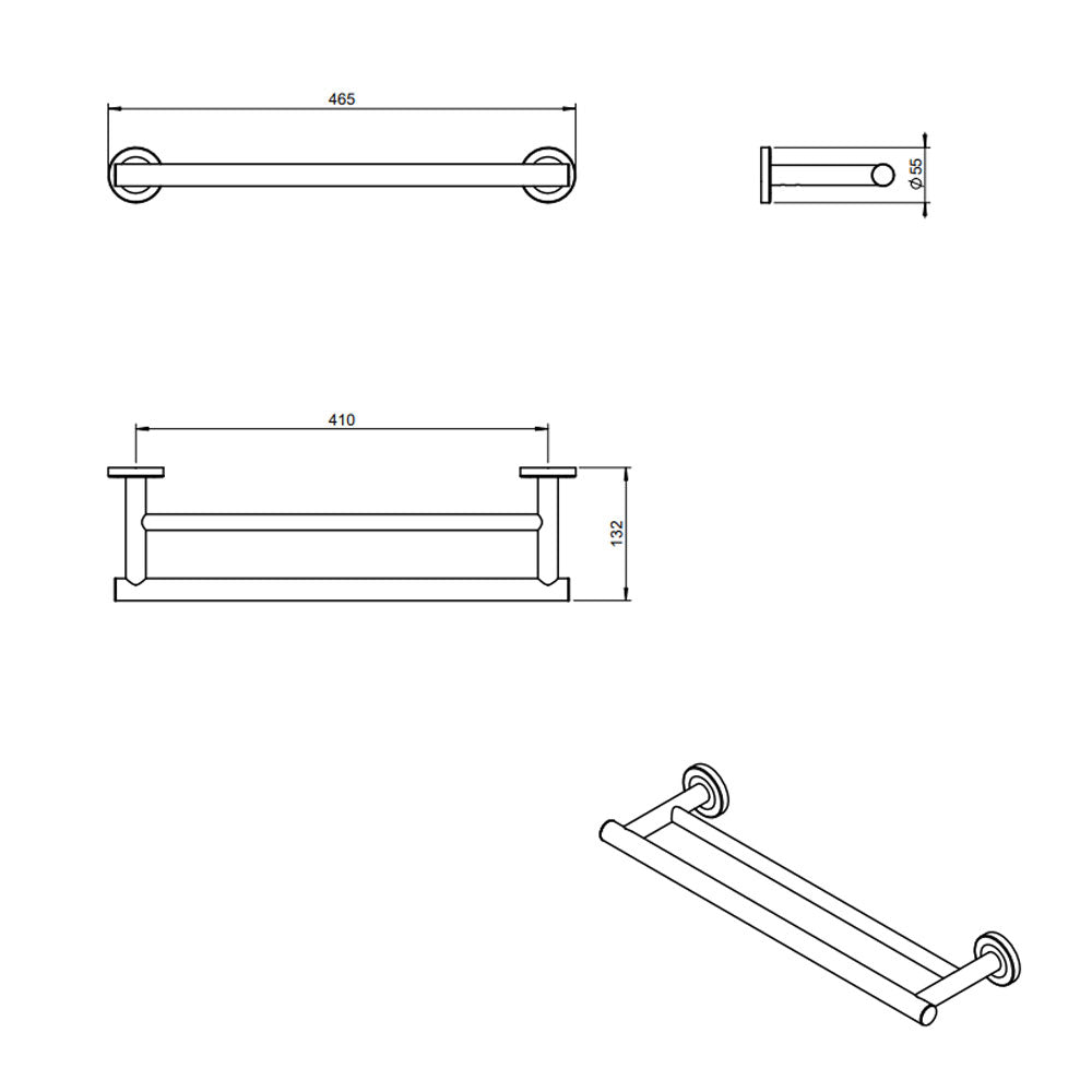 Porta asciugamani doppio a muro in ottone cromato della collezione 'Architect s+' by Cosmic cm 45