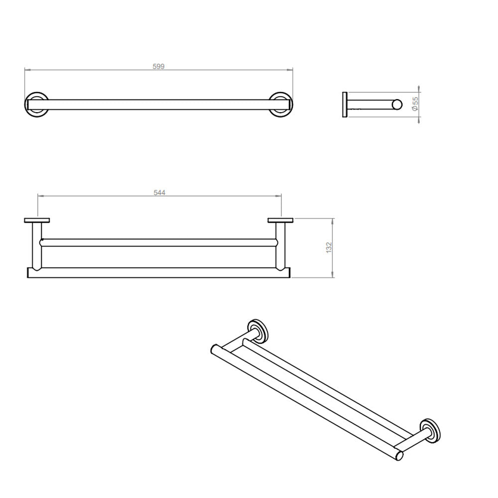 Porta asciugamani doppio a muro in ottone verniciato della collezione 'Architect s+' by Cosmic cm 59x13x5