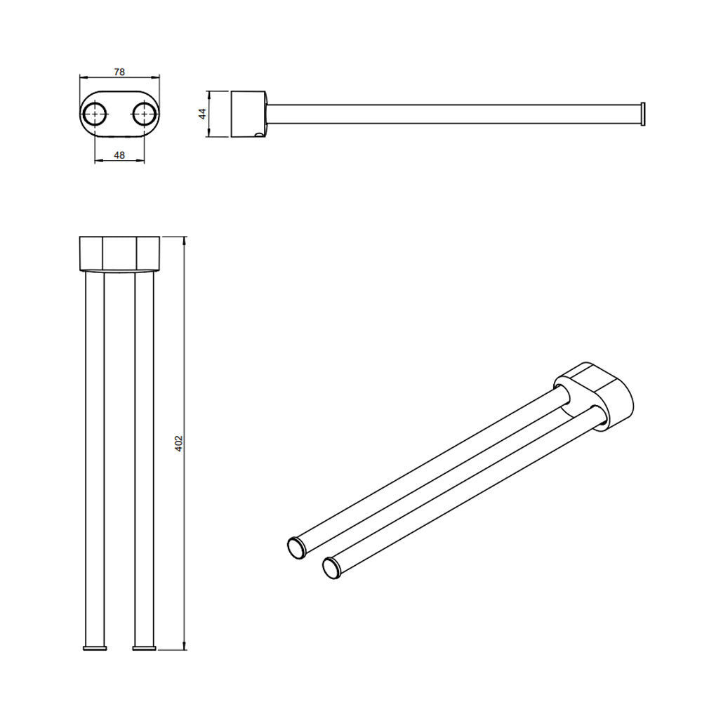 Porta asciugamani snodevole a muro in ottone verniciato della collezione 'Architect s+' by Cosmic cm 8x40
