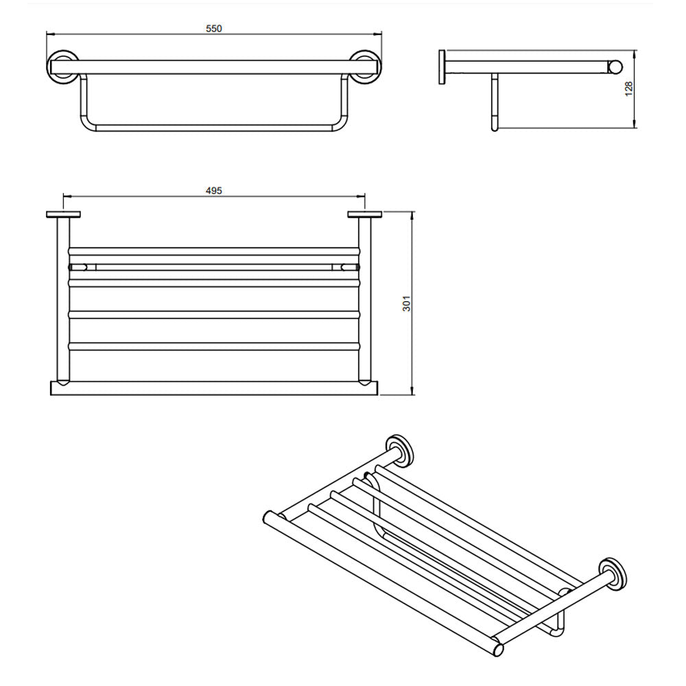 Porta asciugamani mensola a muro in ottone verniciato della collezione 'Architect s+' by Cosmic cm 55x30