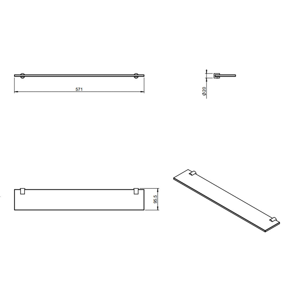 Mensola a muro in vetro ed acciaio della collezione 'Logic' by Cosmic 2x9