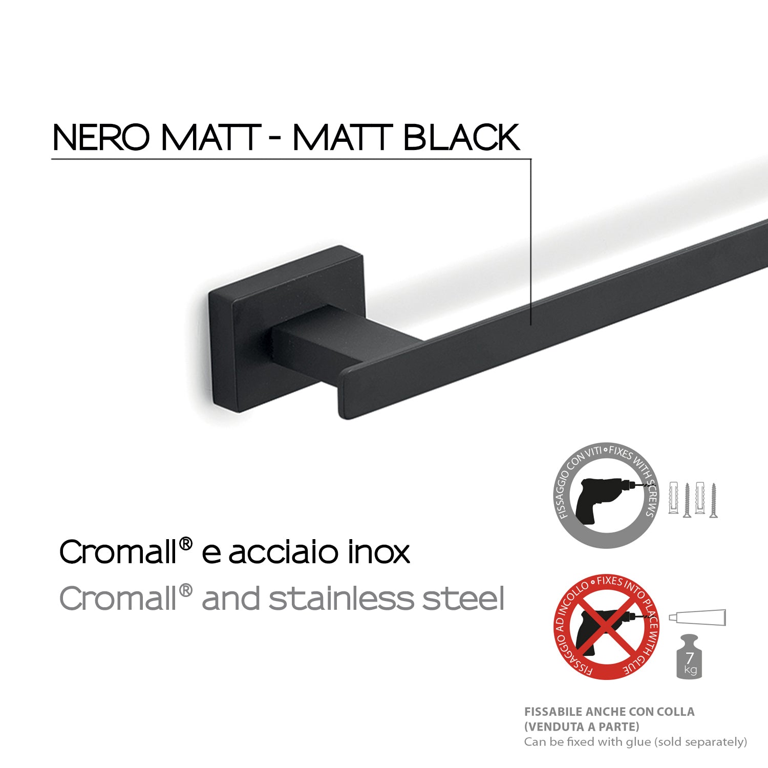 Portasalviette a parete Gedy modello Atena da 60 cm - Nero Matt