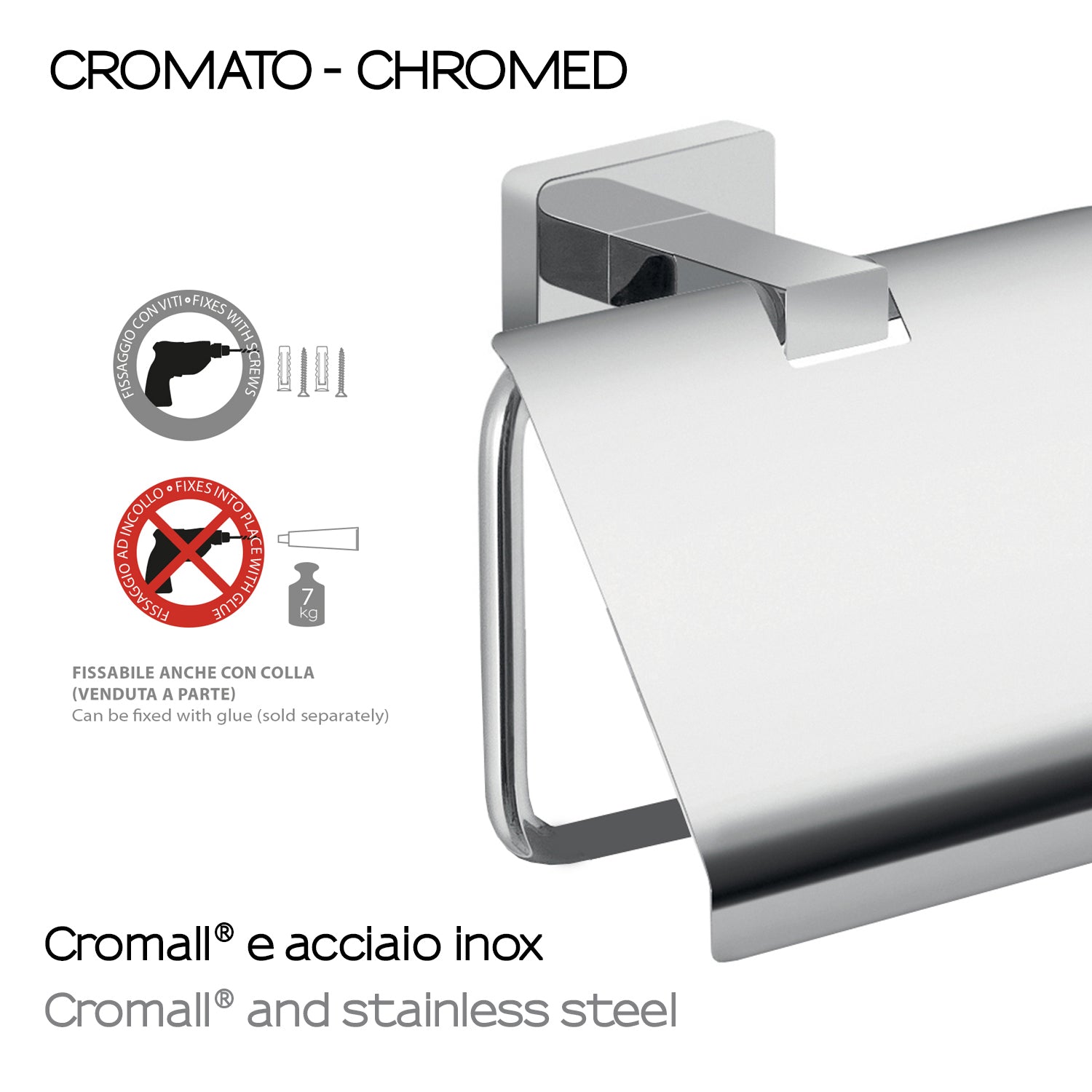 Portarotolo coperto a parete in Acciaio Inox Gedy modello Atena - Cromato