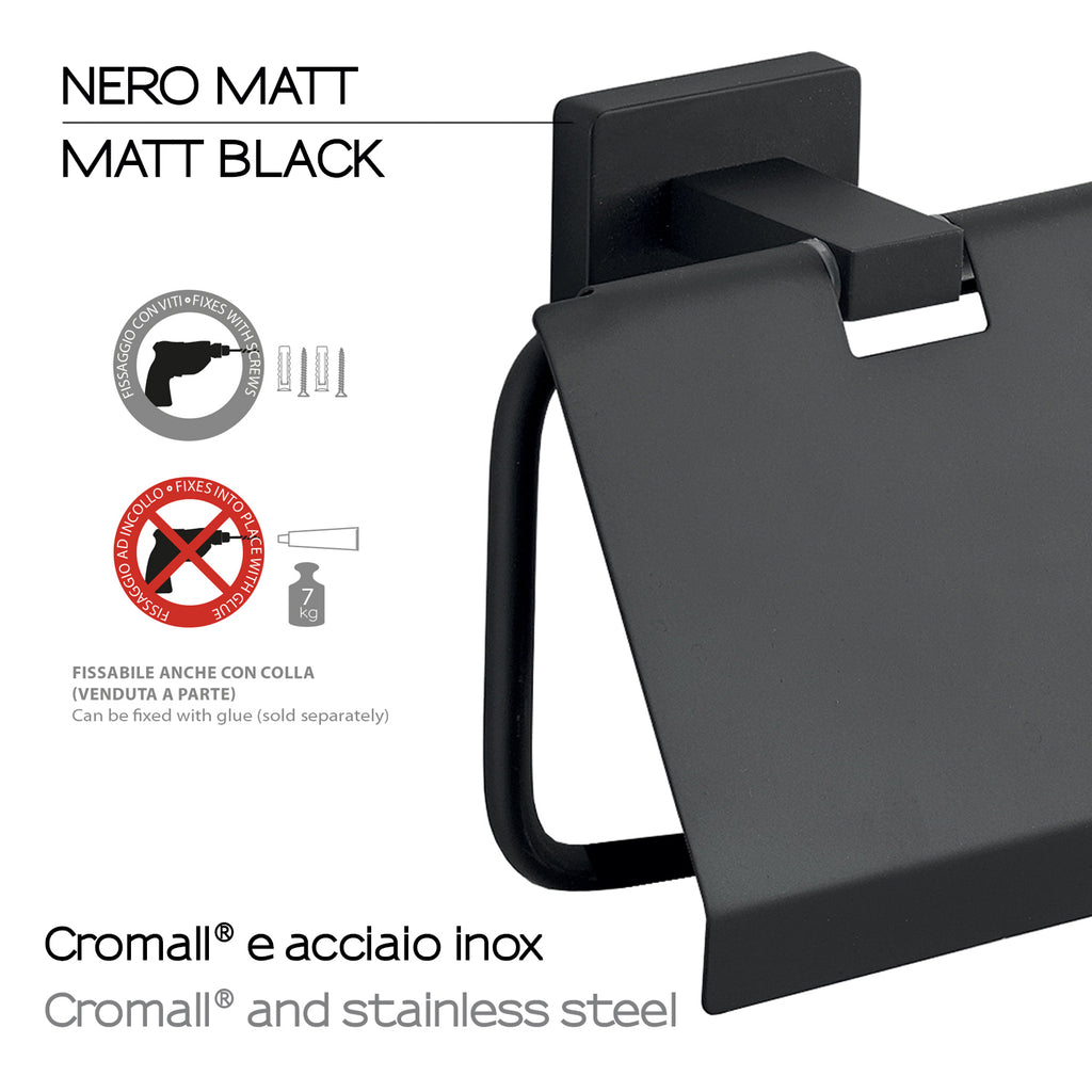 Portarotolo coperto a parete in Acciaio Inox Gedy modello Atena - Nero Matt