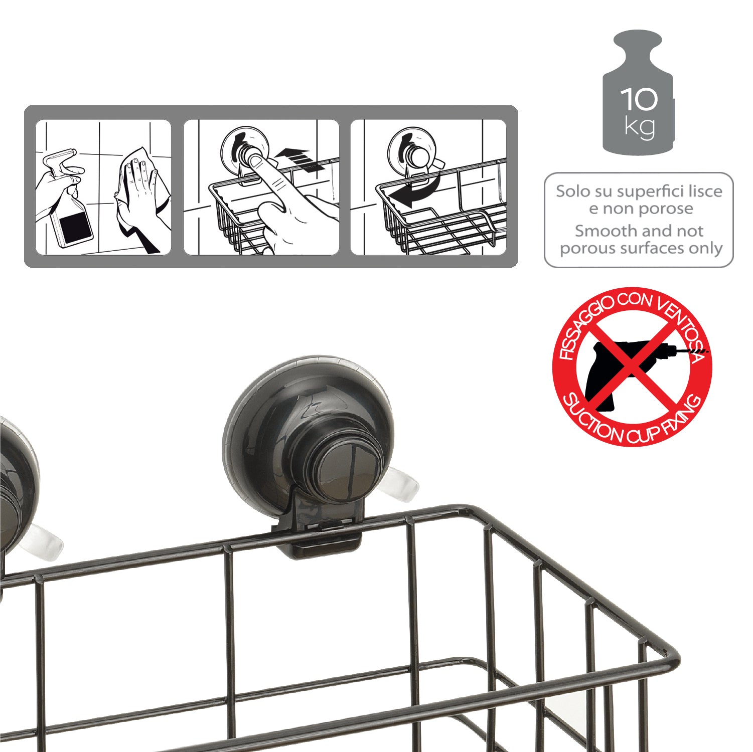 Portaoggetti rettangolare doccia in filo di Gedy serie Hot - Nero Matt