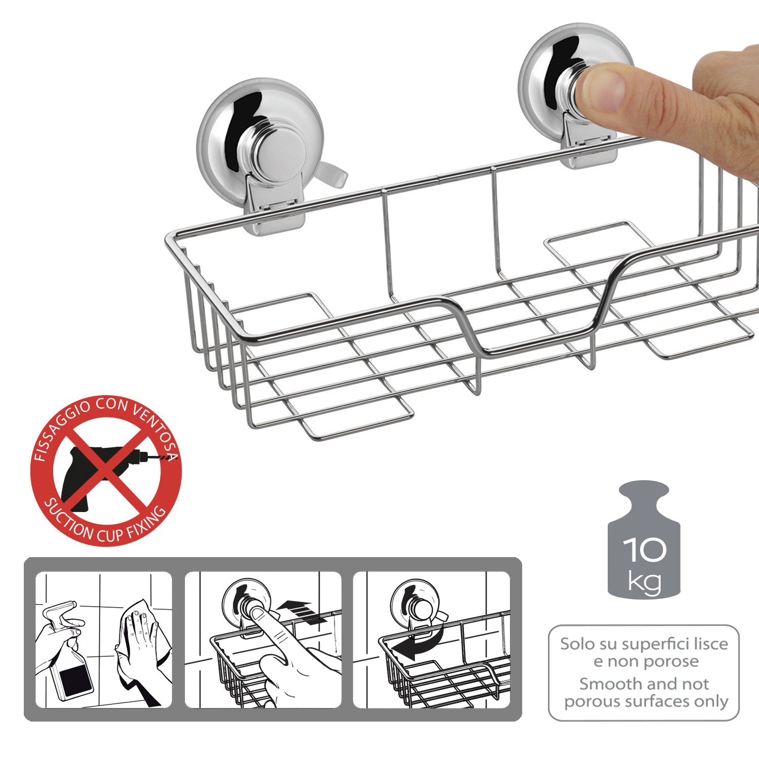 Portaoggetti rettangolare doccia in filo di Gedy serie Hot - Cromato