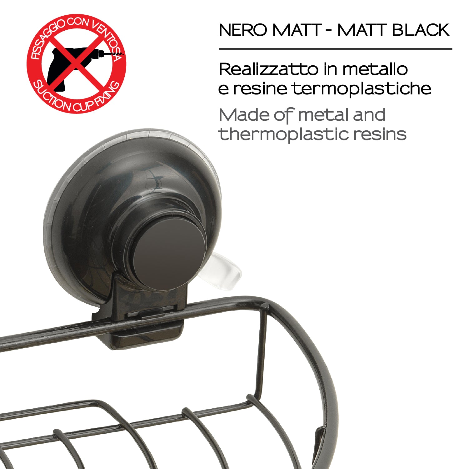 Portaoggetti rettangolare doccia in filo di Gedy serie Hot - Nero Matt