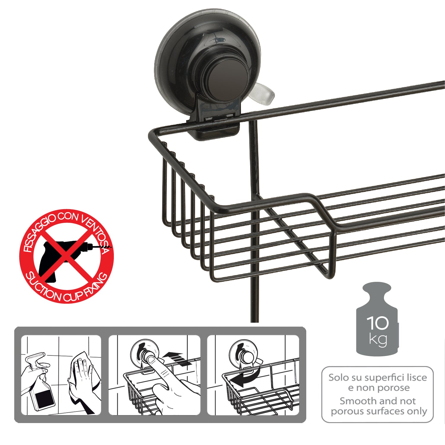 Portaoggetti doccia doppio in filo di Gedy serie Hot - Nero Matt