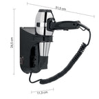 Asciugacapelli 1300 W Gedy modello Grecale con supporto a parete e presa rasoio - Nero/Cromato